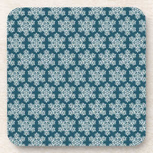 Blauwe en witte sneeuwvlokken bier onderzetter