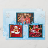 Blauwe en witte sneeuwvlokken Familie Foto's Kerst Kaart (Voorkant / Achterkant)