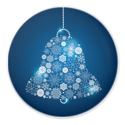 Blauwe en witte sneeuwvlokken kerstbal keramische knop (Voorkant)