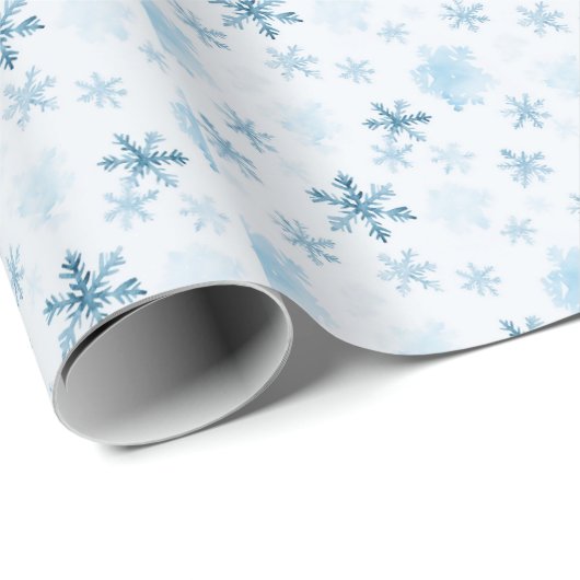 Blauwe en witte sneeuwvlokken Winter Modern Kerstm Cadeaupapier (Rol Hoek)