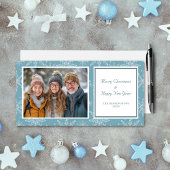 Blauwe en witte Snowflake Holiday-fotokaart