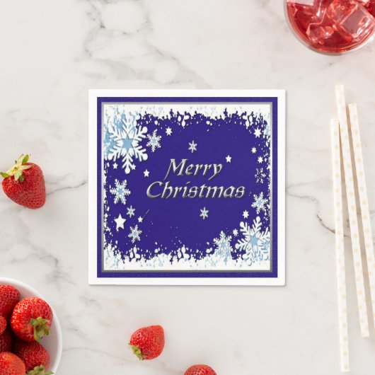 Blauwe en witte snowflake kerst servet (Insitu)