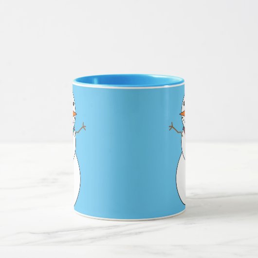 Blauwe en witte Snowman Print Coffee Mok (Midden)
