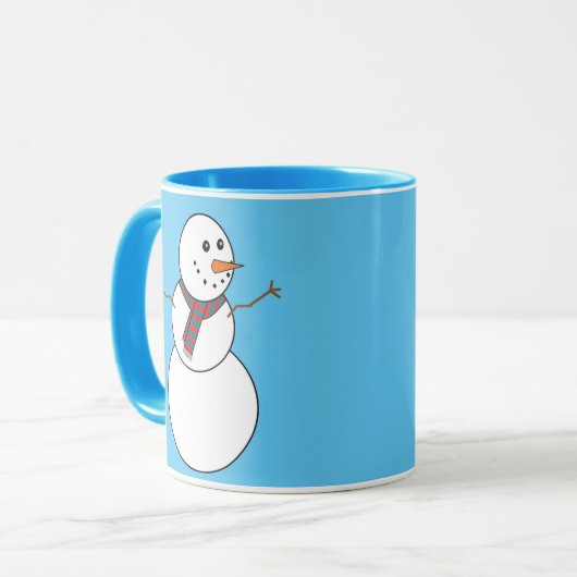 Blauwe en witte Snowman Print Coffee Mok (Voorkant links)