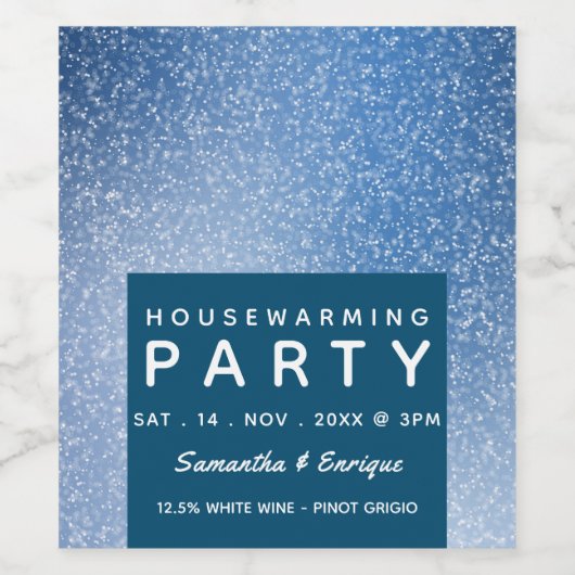 Blauwe en witte Speck, Housewarming Party Wijn Etiket (Enkel label)