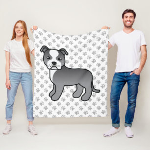 Blauwe En Witte Staffie Schattige Cartoon Hond & P Fleece Deken