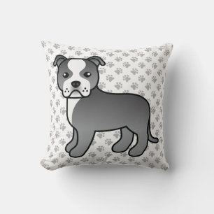 Blauwe En Witte Staffie Schattige Cartoon Hond & P Kussen