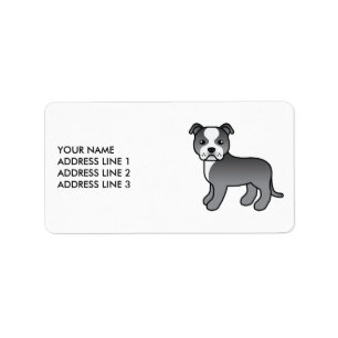 Blauwe En Witte Staffie Schattige Cartoon Hond & T Etiket