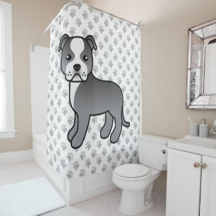 Blauwe En Witte Staffordshire Bull Terrier Hond Douchegordijn