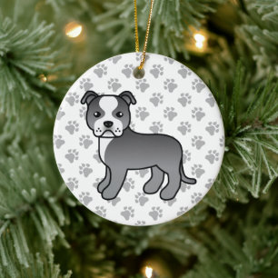 Blauwe En Witte Staffordshire Bull Terrier Hond Keramisch Ornament