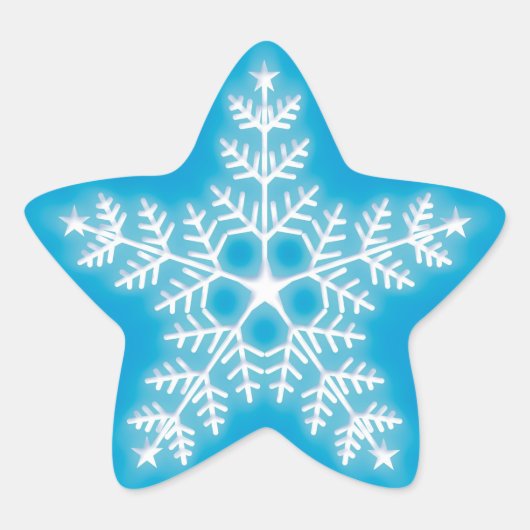 Blauwe en witte ster Snowflake Ster Sticker (Voorkant)