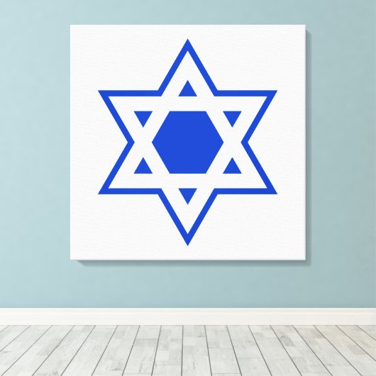 Blauwe en witte ster van David Canvas Afdruk (Insitu (Houten vloer))