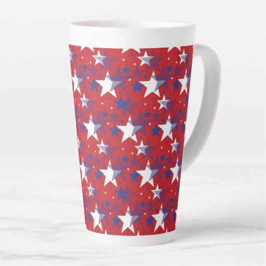 Blauwe en witte sterren latte mok (Rechterhoek)