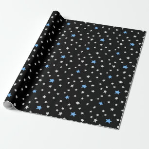 Blauwe en witte sterren over zwart omslagpapier cadeaupapier