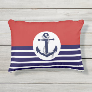 Blauwe en witte strepen met anker buitenkussen