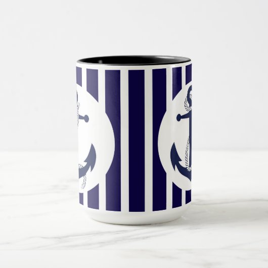 Blauwe en witte strepen met anker mok (Midden)