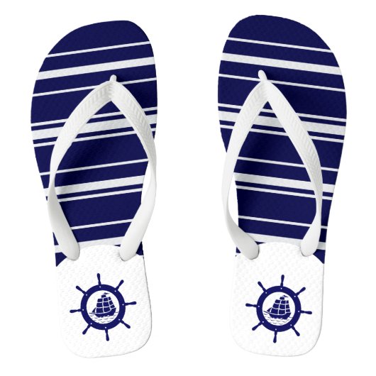 Blauwe en witte strepen met neushoekwiel 3 teenslippers (Voetbed)