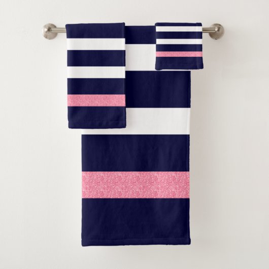 Blauwe en witte strepen patroon roze accenten bad handdoek (Insitu)