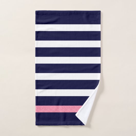 Blauwe en witte strepen patroon roze accenten bad handdoek (Handdoek)