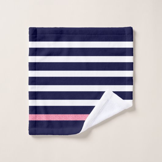 Blauwe en witte strepen patroon roze accenten bad handdoek (Wasdoekje)