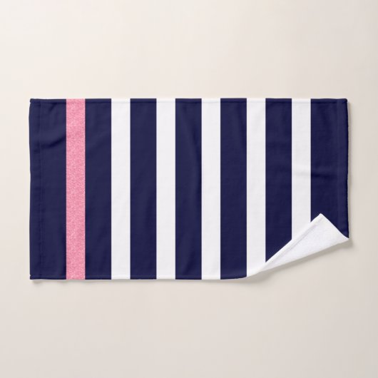 Blauwe en witte strepen patroon roze accenten bad handdoek (Handdoek)
