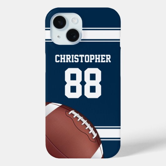Blauwe en witte strepes Jersey Football Case-Mate iPhone Case (Achterkant)