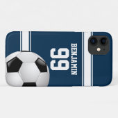 Blauwe en witte strepes Jersey Voetbal Case-Mate iPhone Case (Achterkant (horizontaal))