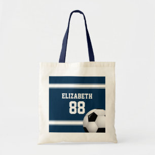 Blauwe en witte Stripes Jersey Voetbal Tote Bag