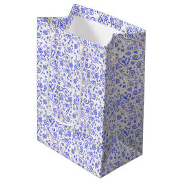 Blauwe en witte tas met wieltjes medium cadeauzakje