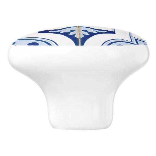 Blauwe en witte teile look-keramische knop (Zijkant)