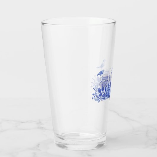 Blauwe en witte thee set met vogels glas (Rechts)
