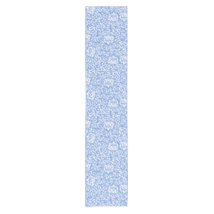 Blauwe en witte tudor Damask stijl Korte Tafelloper