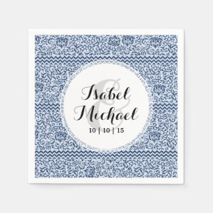 Blauwe en witte tudor Damask  stijl Servetten