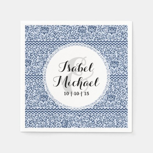 Blauwe en witte tudor Damask  stijl Servetten (Voorkant)