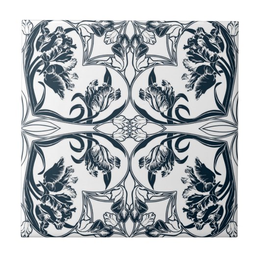 Blauwe en Witte Tulp Decoratieve Tegel Tegeltje (Voorkant)