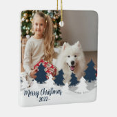 Blauwe en witte tweetalige kerstbomen keramisch ornament (Rechts)