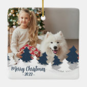 Blauwe en witte tweetalige kerstbomen keramisch ornament (Achterkant)