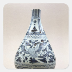 Blauwe en witte vaas, Yuan Dynasty Vierkante Sticker