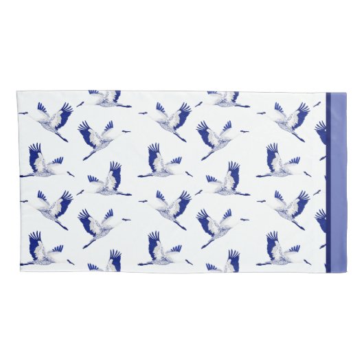 Blauwe en witte vliegkranen kussensloop (Achterkant-Rechts)