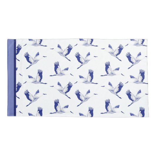 Blauwe en witte vliegkranen kussensloop (Achterkant-Links)