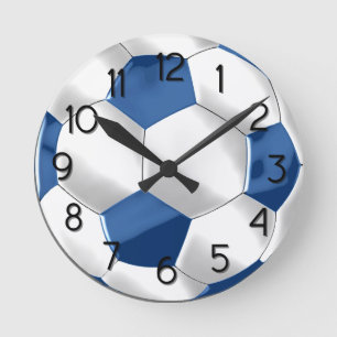 Blauwe en witte voetbal ronde klok