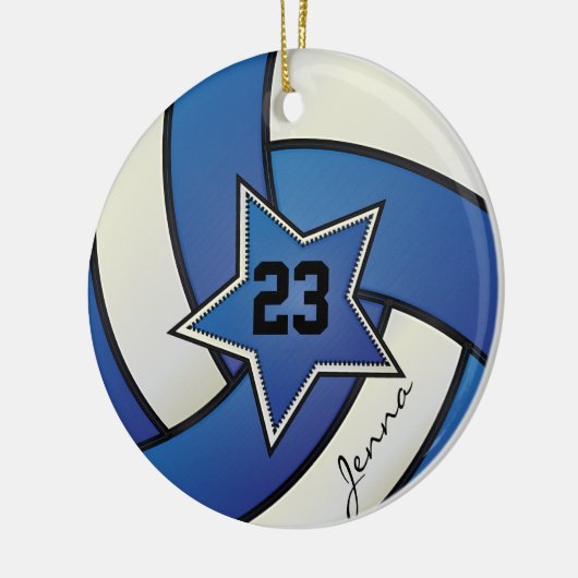 Blauwe en witte volleybal keramisch ornament (Links)