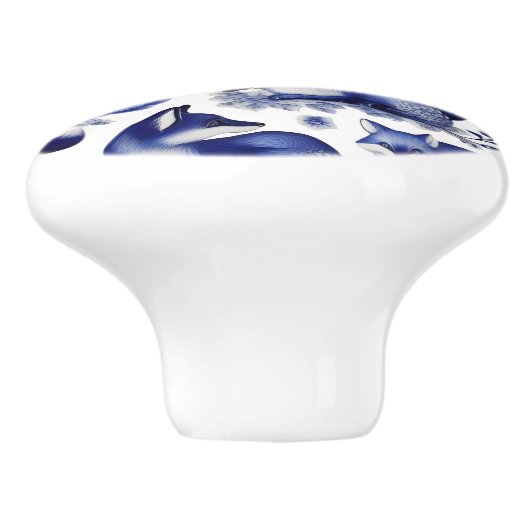 Blauwe en Witte Vossen Aangepaste Keramische Knop (Zijkant)