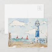 Blauwe en witte vuurtoren briefkaart (Voorkant / Achterkant)