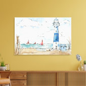 Blauwe en witte vuurtoren canvas afdruk (Insitu (Woonkamer))
