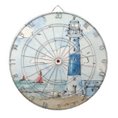 Blauwe en witte vuurtoren dartbord (Voorkant)
