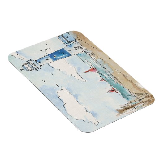 Blauwe en witte vuurtoren magneet (Rechterzijde)