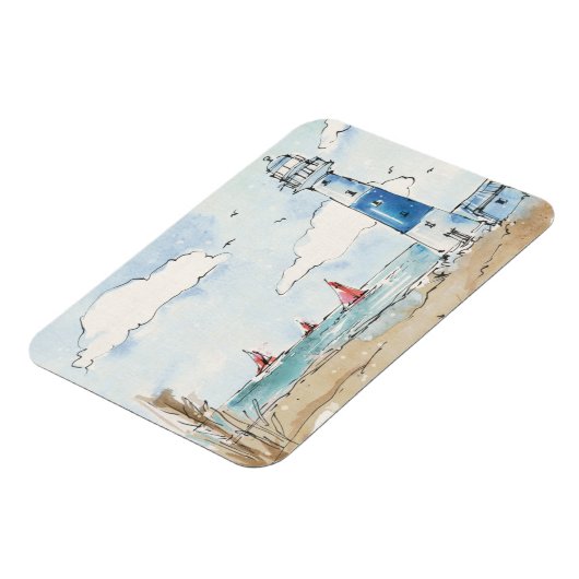 Blauwe en witte vuurtoren magneet (Linkerzijde)