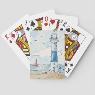 Blauwe en witte vuurtoren pokerkaarten