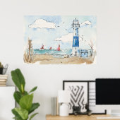 Blauwe en witte vuurtoren poster (Thuiskantoor)